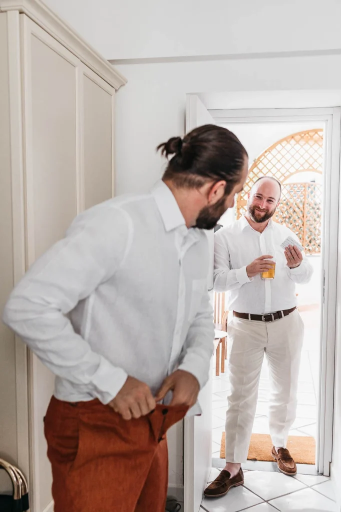 Ravello Wedding at Belmond Hotel Caruso – Amalfi Coast Destination Wedding 14 Groomsmen joking and laughing together