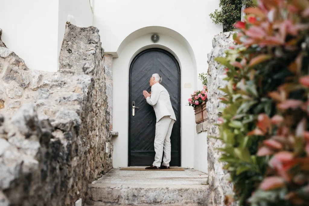 Ravello Wedding at Belmond Hotel Caruso – Amalfi Coast Destination Wedding 20 Groom knocks on the bride’s suite door