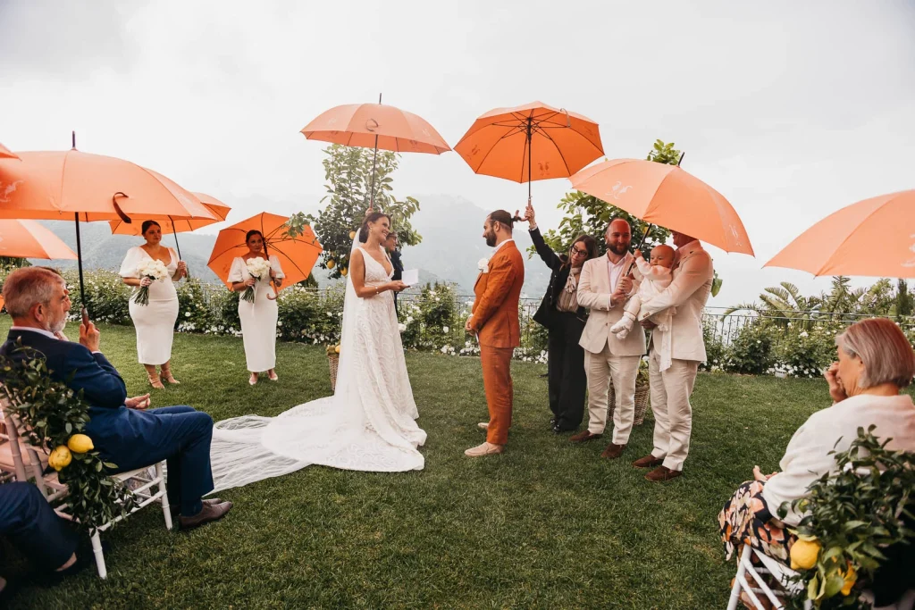 Ravello Wedding at Belmond Hotel Caruso – Amalfi Coast Destination Wedding 43 Bride and groom holding hands and exchanging vows in Ravello