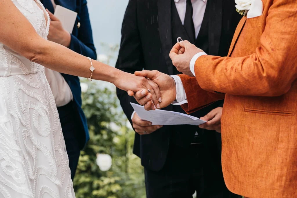 Ravello Wedding at Belmond Hotel Caruso – Amalfi Coast Destination Wedding 44 Bride and groom holding hands during the civil ceremony at Belmond Hotel Caruso