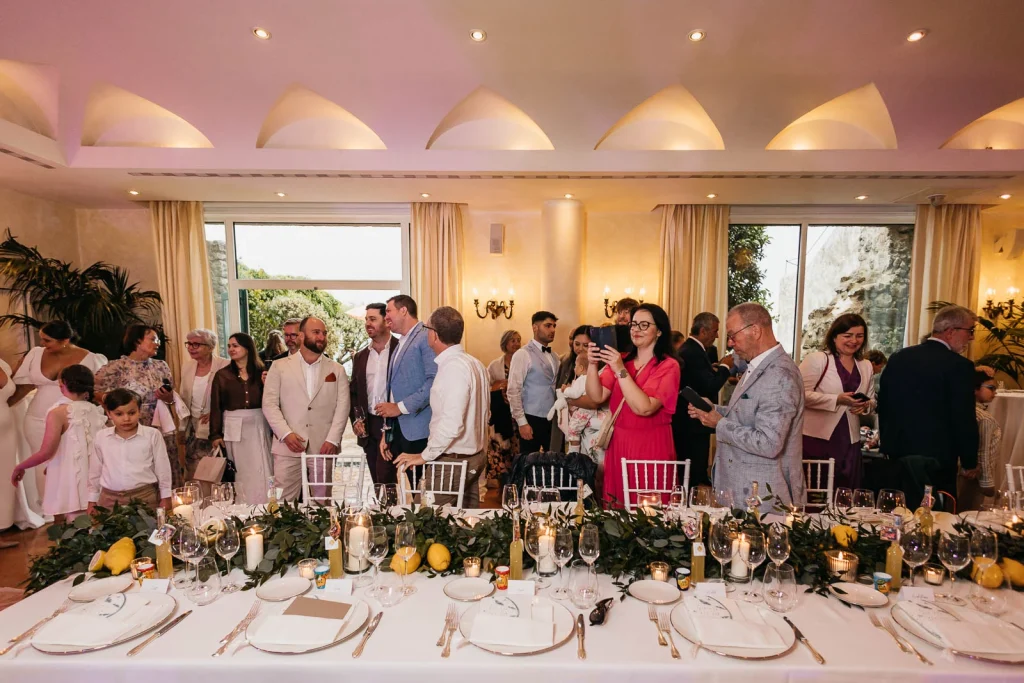 Ravello Wedding at Belmond Hotel Caruso – Amalfi Coast Destination Wedding 62 Wedding reception hall set for dinner