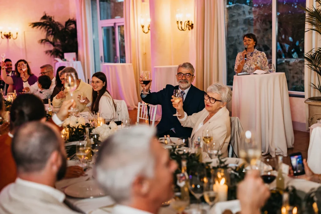 Ravello Wedding at Belmond Hotel Caruso – Amalfi Coast Destination Wedding 66 Bride and groom reacting emotionally to a toast