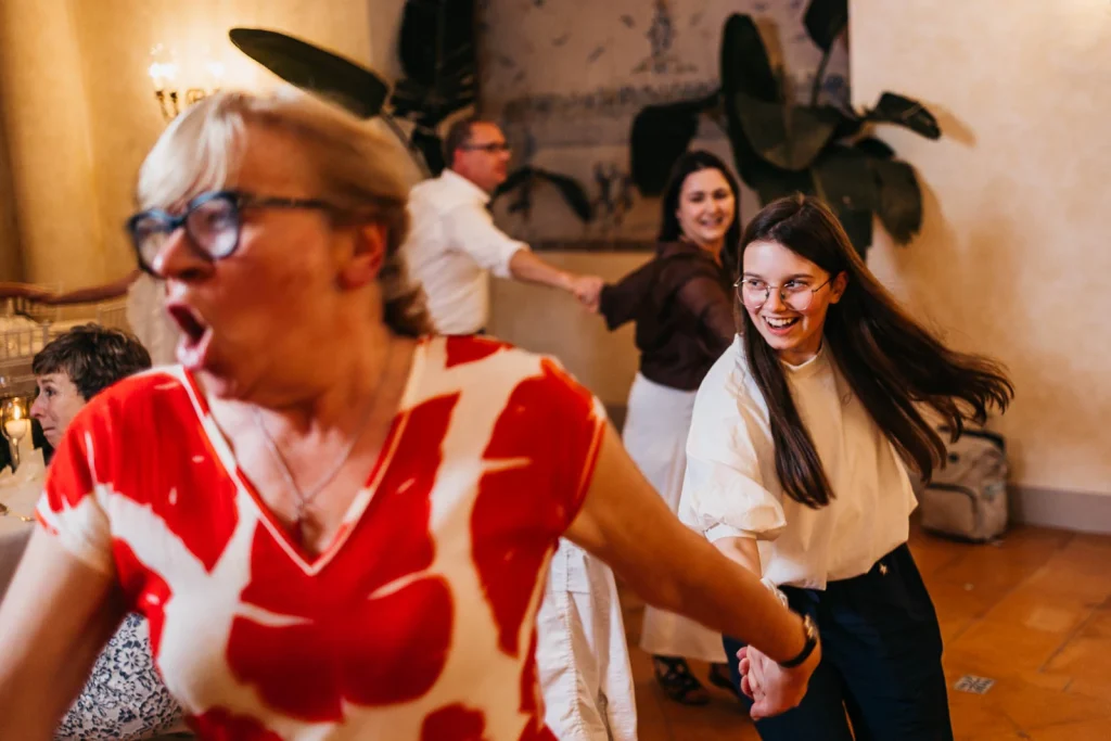 Ravello Wedding at Belmond Hotel Caruso – Amalfi Coast Destination Wedding 75 Guests dressed in red dancing during the evening