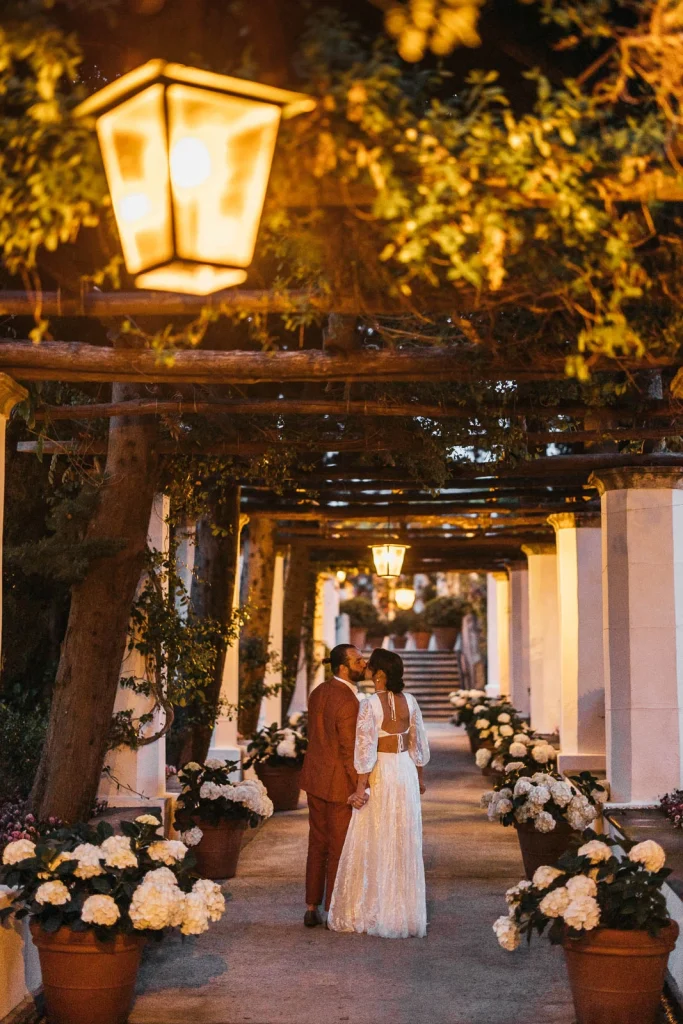 Ravello Wedding at Belmond Hotel Caruso – Amalfi Coast Destination Wedding 76 Night-time view of the candlelit walkway at Belmond Hotel Caruso