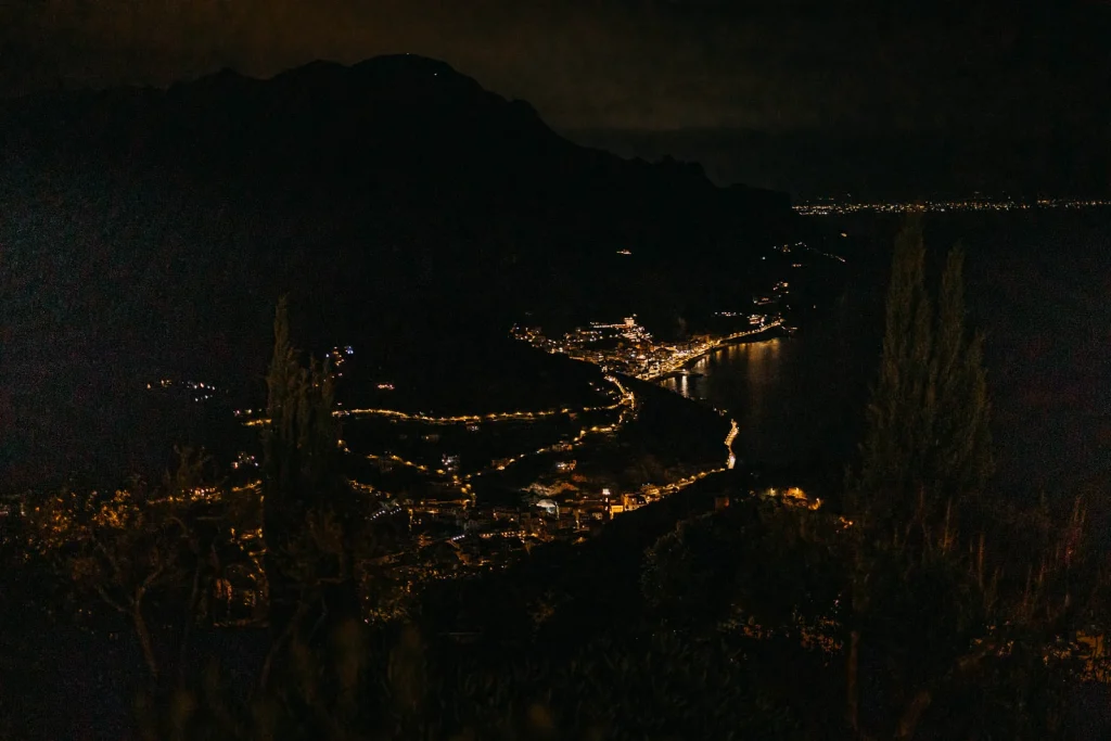 Ravello Wedding at Belmond Hotel Caruso – Amalfi Coast Destination Wedding 83 Night view of Ravello’s coastline illuminated