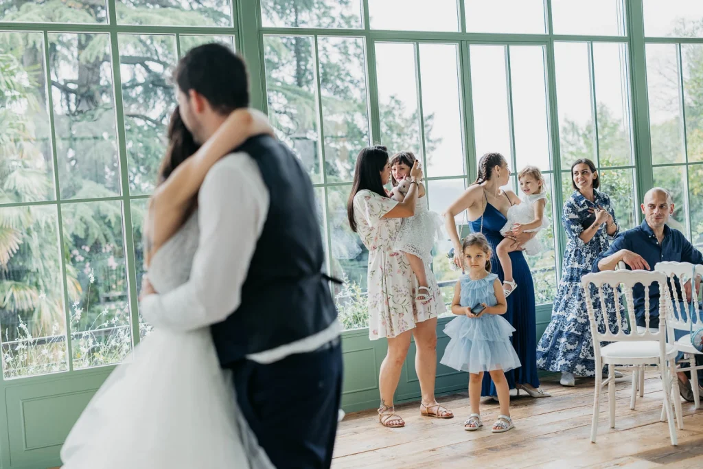 Dream Wedding at Villa Le Due Torrette in Erba: The Elegance of a Lake Como Celebration 77 Groom dancing with little girl during Villa Le Due Torrette reception